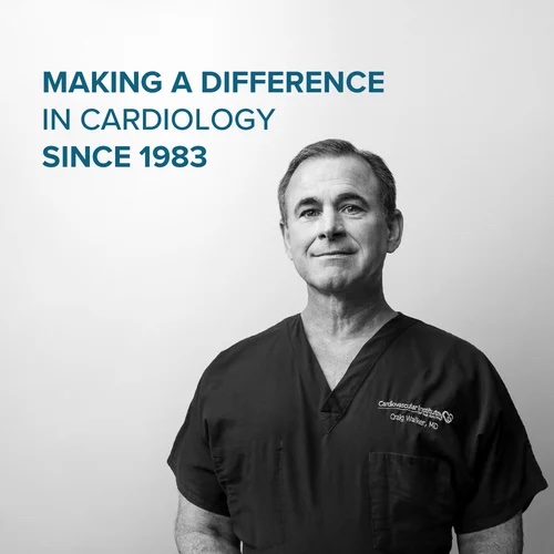 A black and white photo of Dr. Craig Walker with the words "Making a Difference in Cardiology Since 1983" in the top left corner
