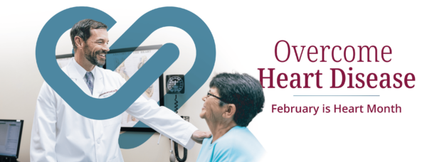 A healthcare professional engaging with a patient, promoting awareness for heart health during "february is heart month" with a message to overcome heart disease.
