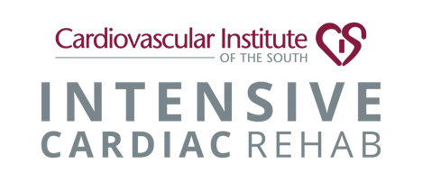 Logo of the cardiovascular institute of the south intensive cardiac rehab, promoting its intensive cardiac rehab program, featuring a stylized heart design next to the institute's name.